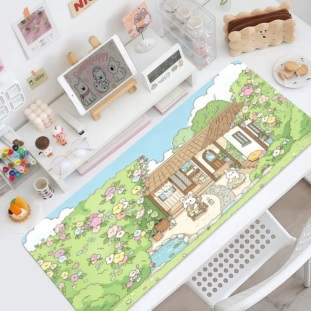 Mouse Pad Rabbit MousePad Blue Non-slip Lockedge Office Student Cartoon Gaming Thickened Aesthetic Large Writing Pad Cushion
