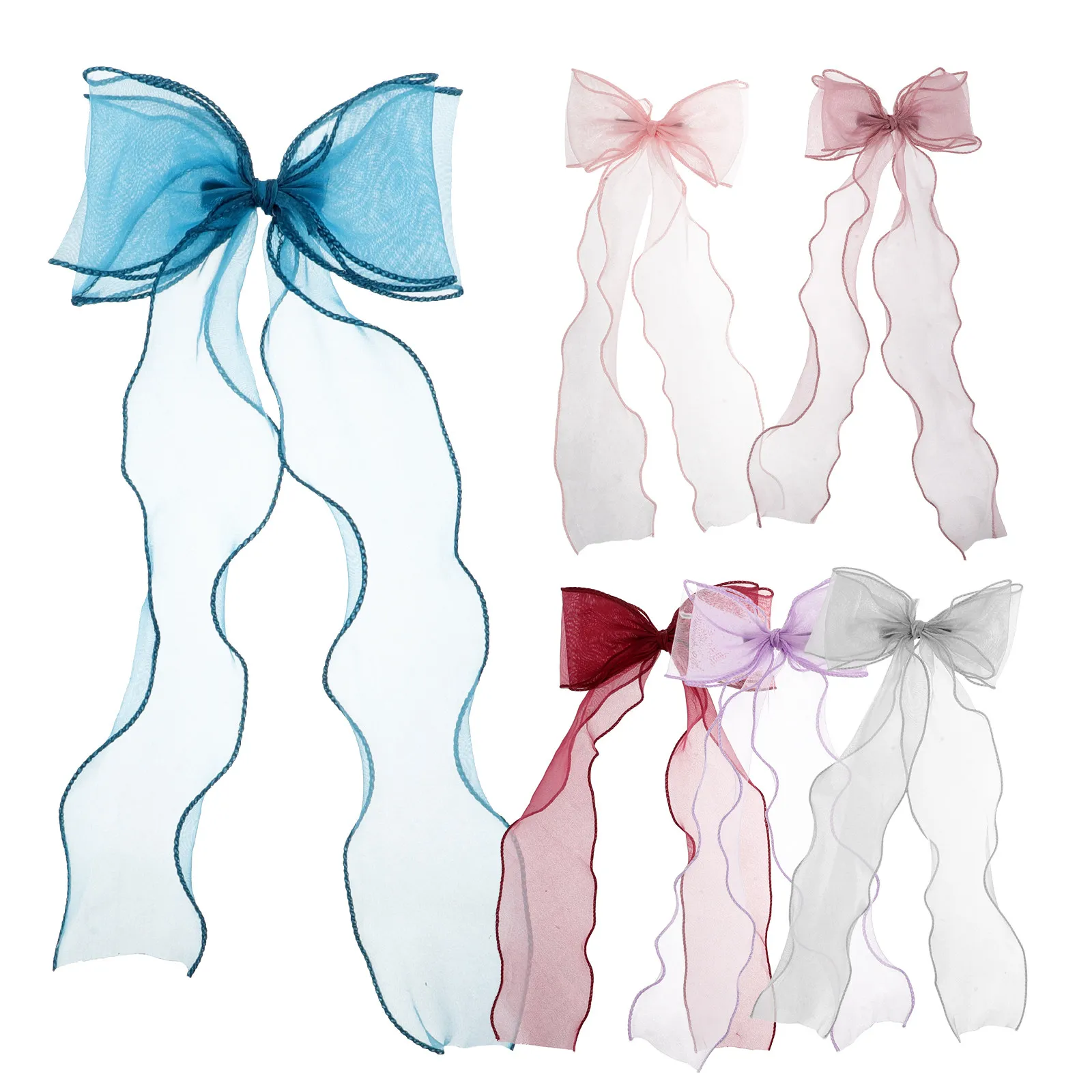 

Набор из 6 заколок для волос с бантиками из органзы, легкие, с длинными лентами, разноцветные, для девочек и женщин, для свадьбы, вечеринки, аксессуары для волос в стиле феи