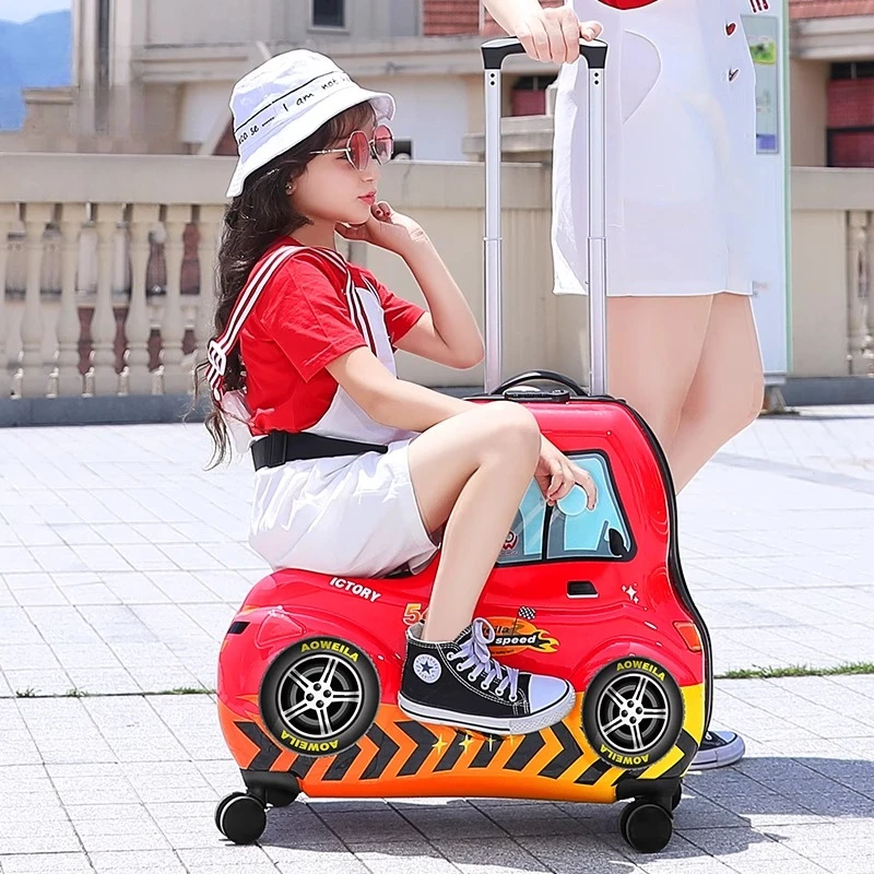 

Cute Cartoon Red Car Ride on Suitcase for Kids Can Sit and Ride Carry on Kids Luggage Baby Trolley Case Boarding Cabin 20 Inch