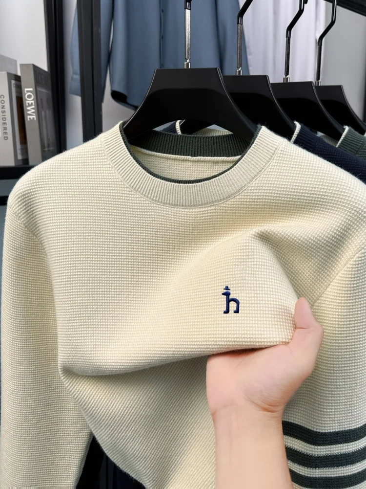 High End Sweater Designer Winter New Classic Striped Cartoon Dog Embroidery Luxury Brand Men's Round Neck Fashion Knit Pullover