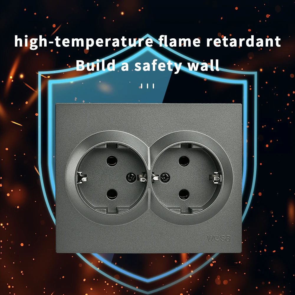 Grey Electrical Outlets With Ground Classic Paint Plastic Plugs Socket AC Power Sockets 250V EU Standard Flame Retardant Socket view 4