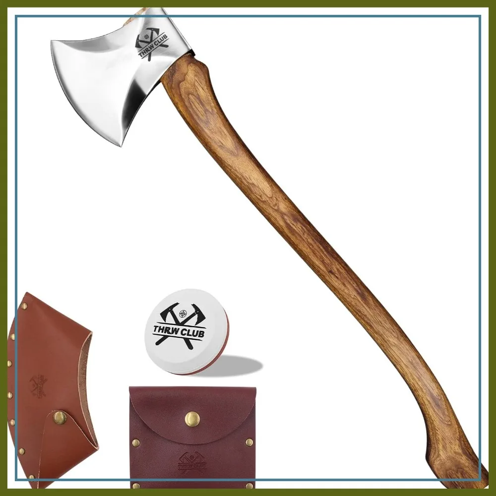 

32.6" Professional Wood Splitting Axe, Hickory Handle, Leather Sheath, 6 lbs Head