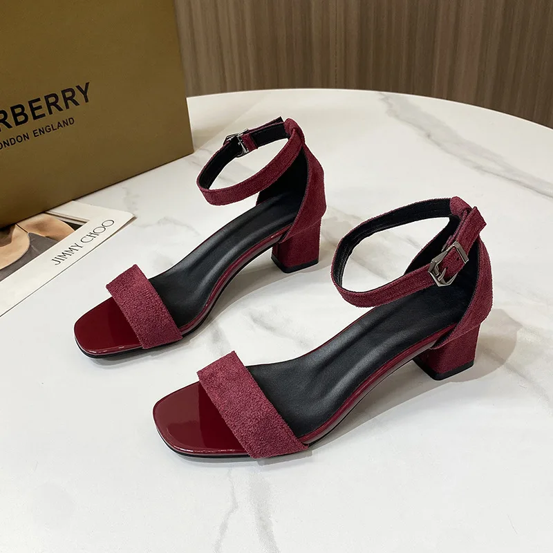 Women's 2024 Summer Fashion Sandals Medium High Heel Outdoor Sandalias Elegant Wedding Shoes Bridal Plus Size 34-40 Buckle Strap image 6