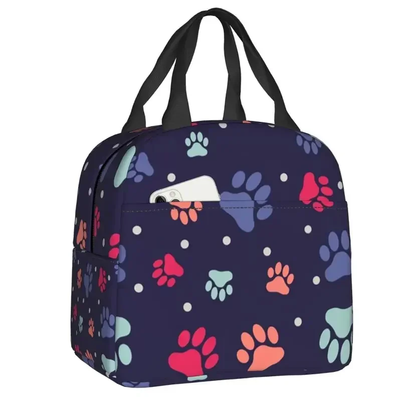Glitter Gold Dog Paw Lunch Bag Thermal Cooler Insulated Bento Box For Women Kids School Children Beach Camping Food Tote Bags