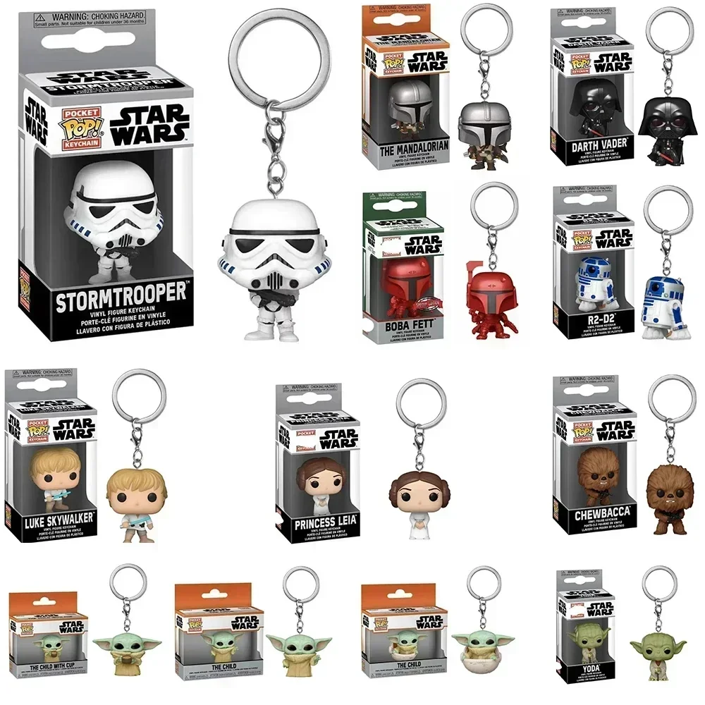 Creative Cartoon Funko Pop Keychain Star Wars Obi-wan Kenobi The Child Baby Yoda with Cup Boba Fett the Mandalo Pocket PVC Figur