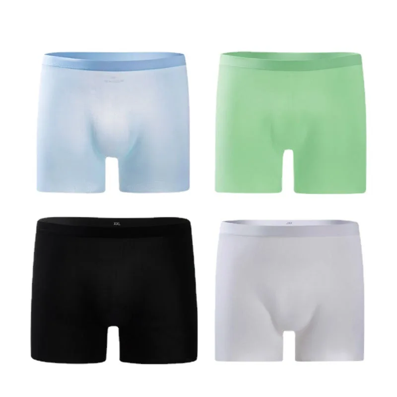 Bóxer de seda de hielo sin costuras para hombre, ropa interior transpirable, calzoncillos lisos, bragas con bolsa de bulto, lencería