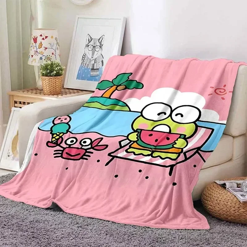 Kawaii Sanrio Keroppi Printed Blanket for Home Travel Soft and Comfortable Blanket for Adults and Children Cartoon Warm Blanket