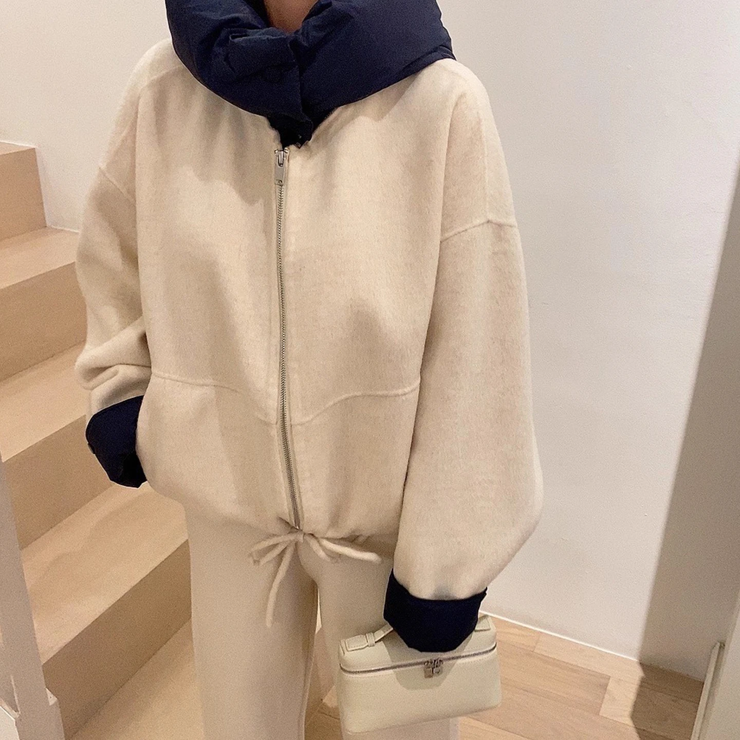 Cappotto di lana Blo ort di colore impiombato retrò Cappotto invernale da donna Nuovo design Dstring Cotton Jaet Coreano Sle Loose Fit Long Sl...