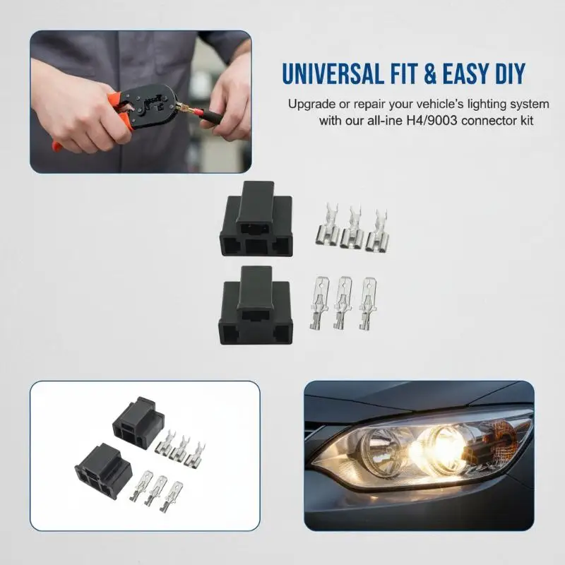 9003 Lamp Holder Connector Headlight Socket Plug for Automotive Car Truck Motorcycle with Stable Terminals Retrofit Kit