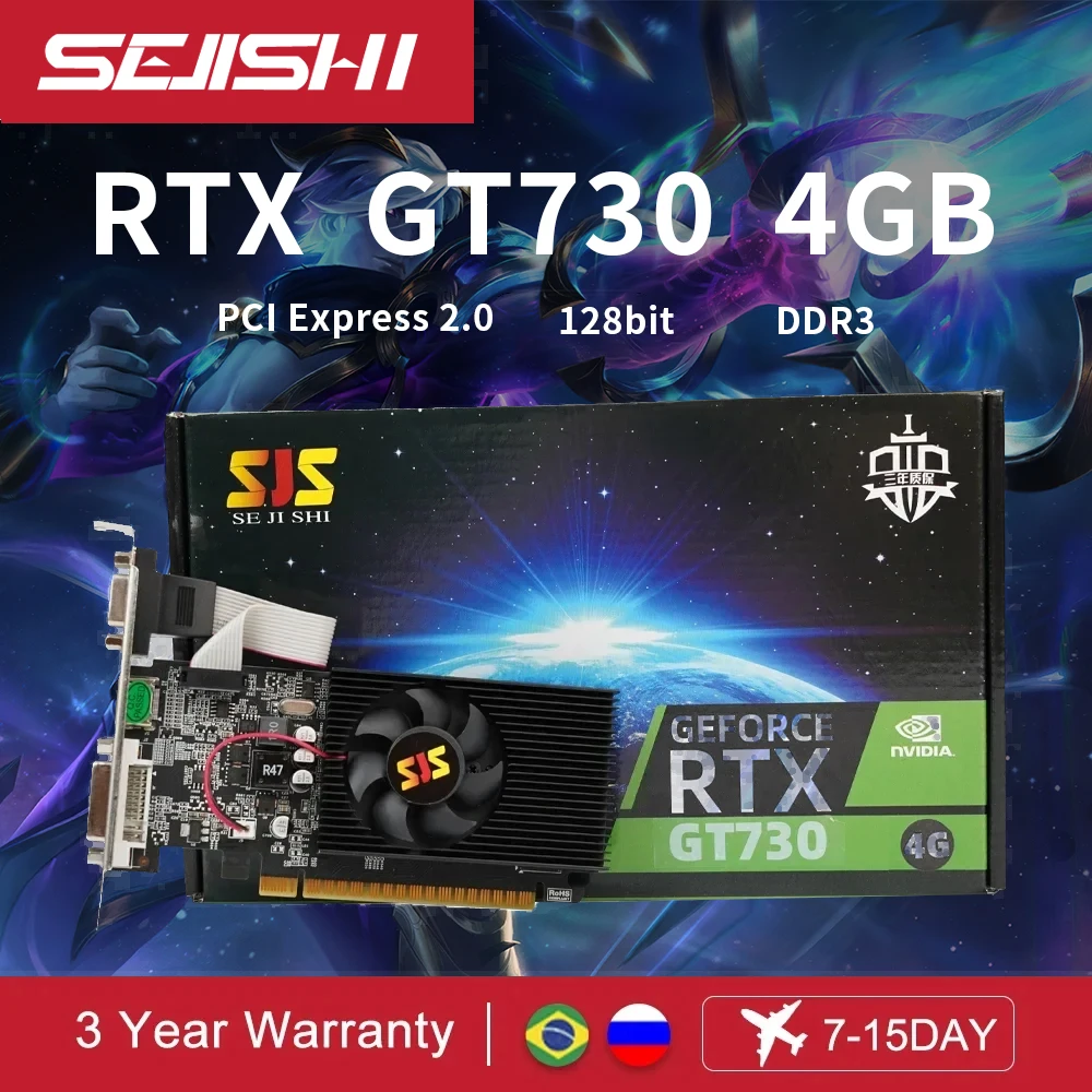 SEJISHI Video Card GeForce GT730 Display Vga Cards 2GB 4GB DDR3 128Bit Computer Graphics Card NVIDIA Game PC GT 730 HDMI DVI