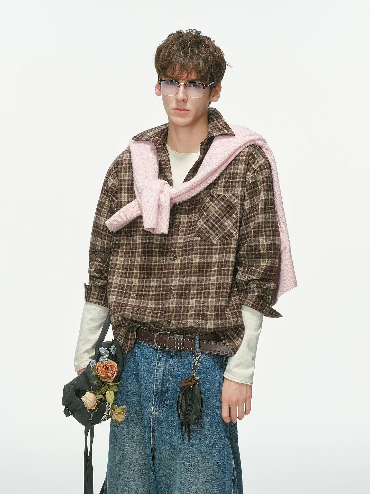 Men's Plaid Long Sleeve Shirt Inner Wear Checkered Coat Spring Autumn Commuting Style Loose Fit Polyester Blend Casual Shirt