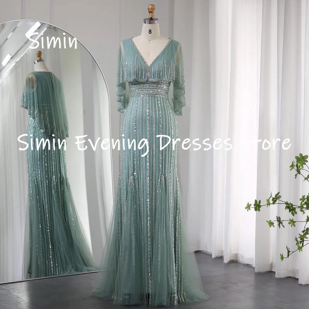 Simin Chiffon Mermaid V-neck Ruffle Luxury Sequins Formal Prom Gown Floor-length Elegant Party Evening dresses for women 2024