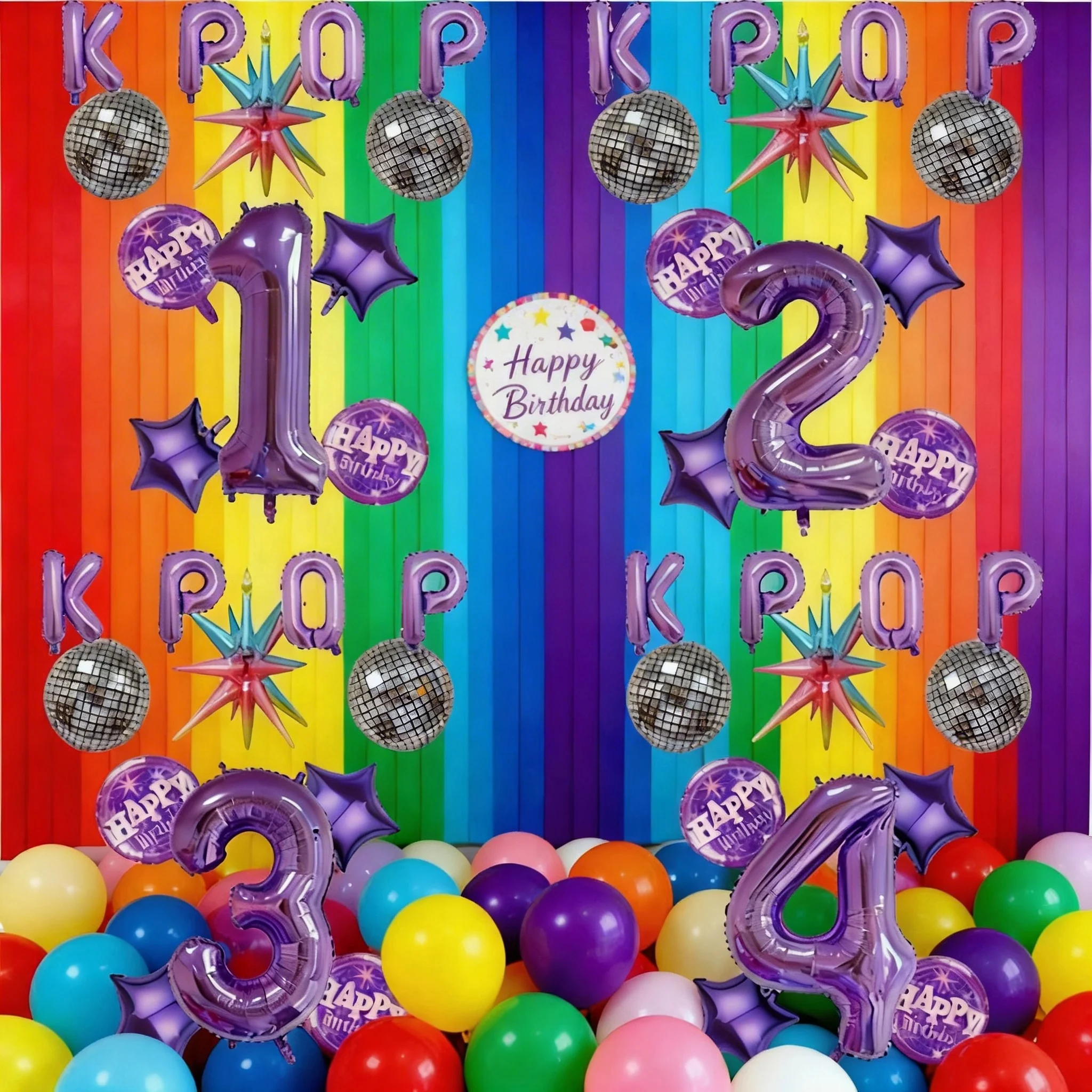 12pc themed party balloon, 32 inch purple digital balloon, K