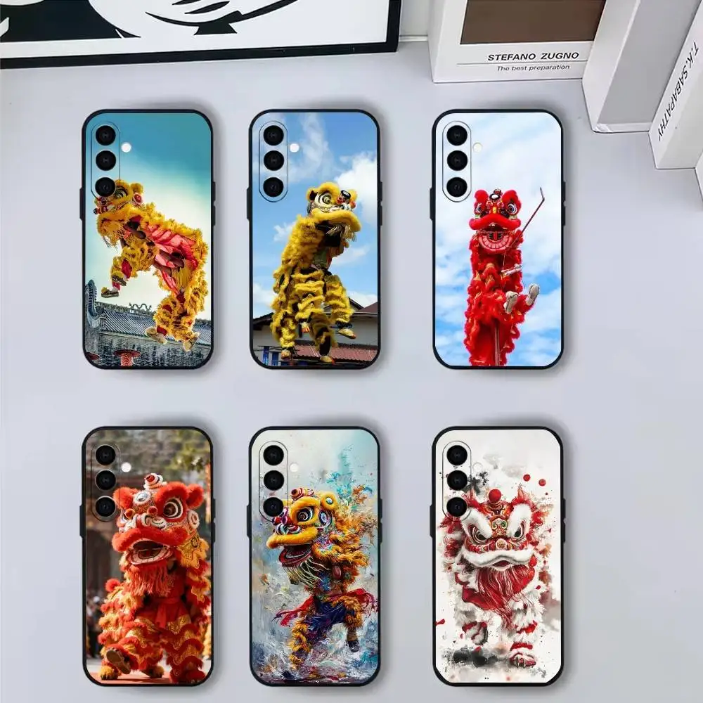 

Chinese lion dance Phone Case For Samsung Galaxy A73,A72,A71,A70,A53,A52,A51,Soft Silicone Black Cover