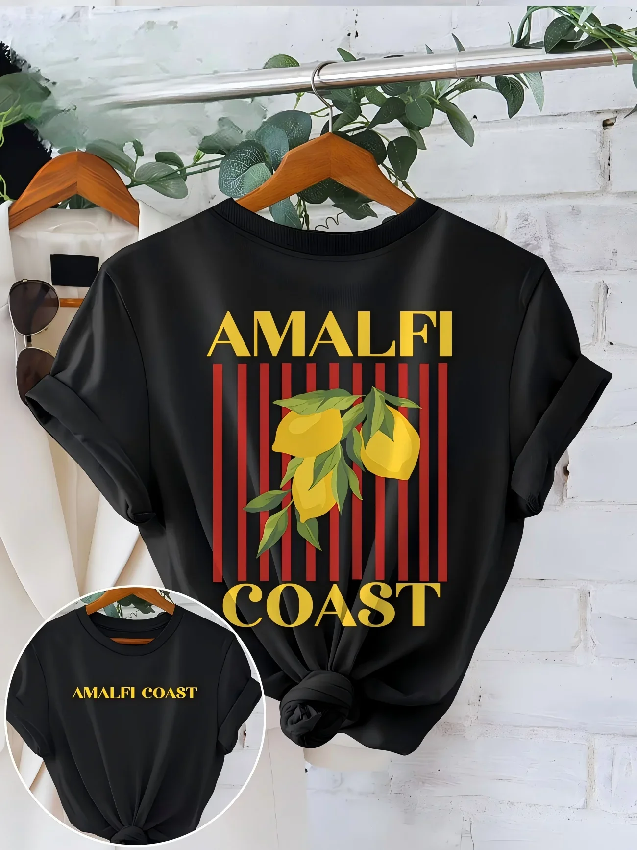 Women's Amalfi Coast T-Shirt Summer Holiday Lemon Print Tee Short Sleeve Fashion Loose Casual Top Streetwear Aesthetic Tee