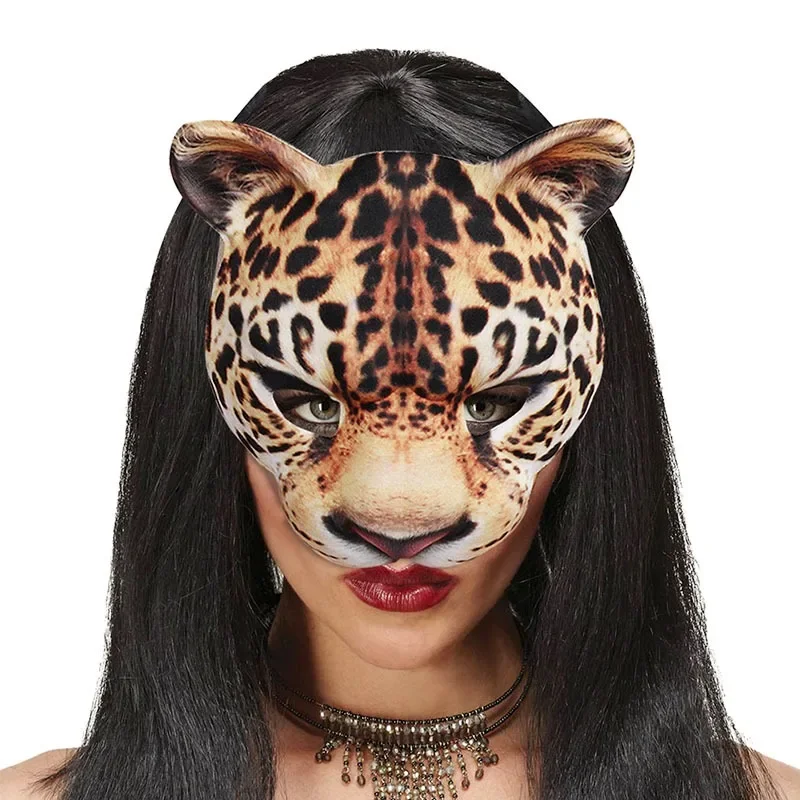 

Halloween Cheetah Mask Decoration Carnival Christmas Party Makeup Ball Half Face Animal Cheetah Mask
