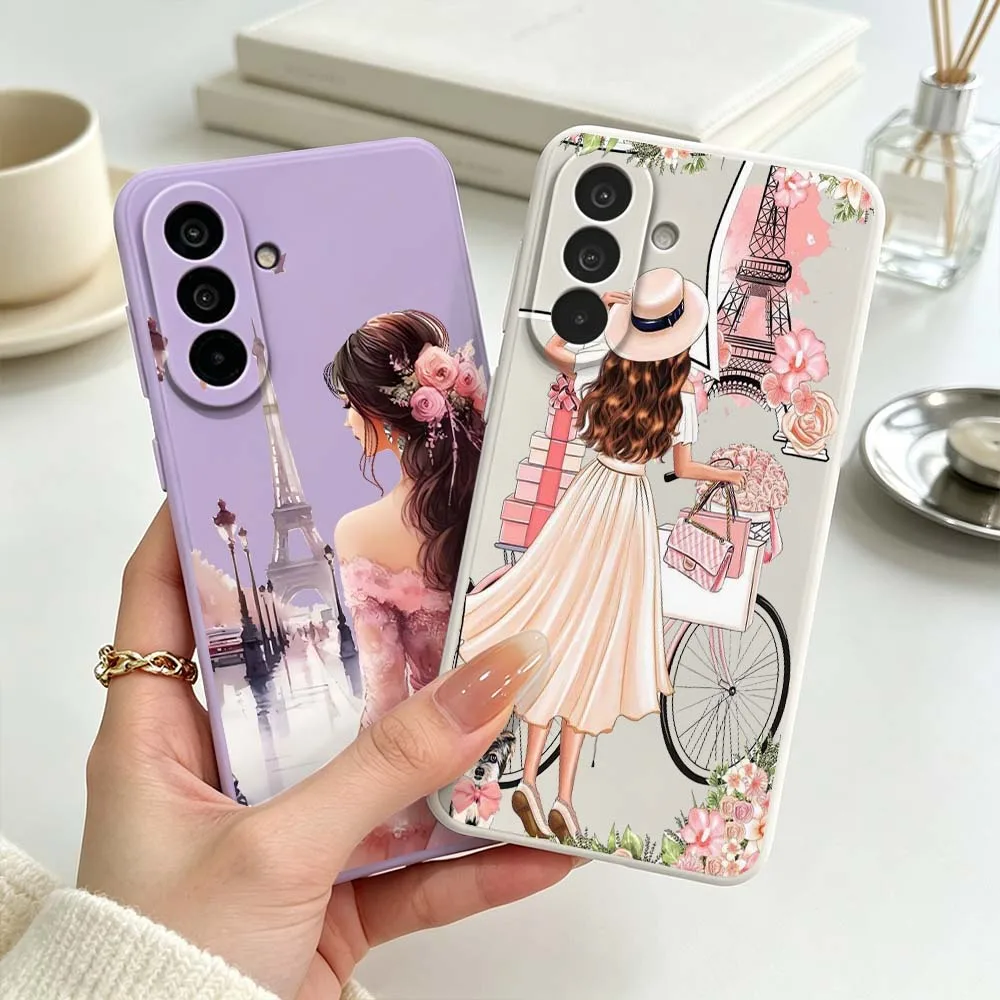 Fashion Pink Girl Flower For Samsung Galaxy A71 A56 A55 A54 A53 A51 A17 A16 A07 A06 Soft Silicone Liquid Phone Case Cover
