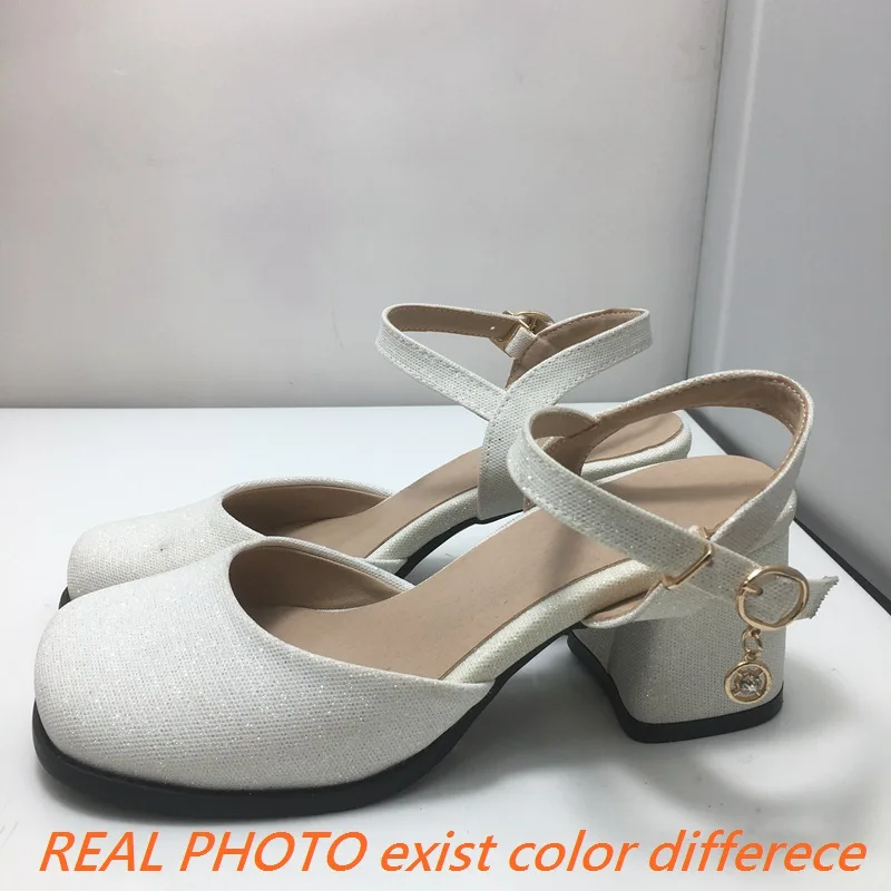 ASILETO Brand Women Sandals Square Toe Block Heels 6cm Buckle Strap Metal Deocr Big Size 42 43 Concise Daily Soft Female Shoes