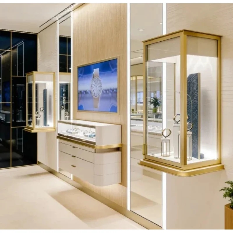 custom.Luxury Tall Jewelry Display Cabinet | High Quality Color Metal Frame | Glass Showcase Built-in LED Showroom Ma