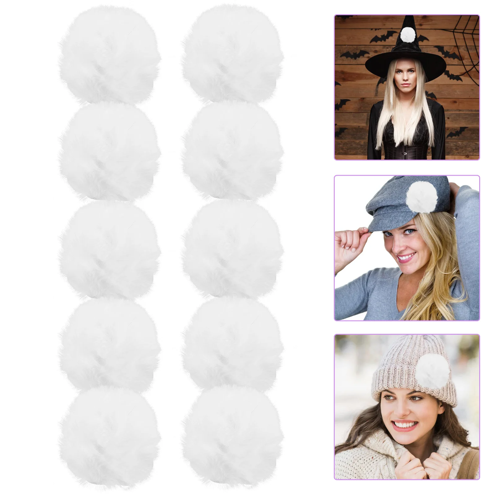 10 Pcs Fur Costume Pom Poms for Hat Christmas Fake Ball Accessories Room Bathroom Decorations Bunny White Women Women's