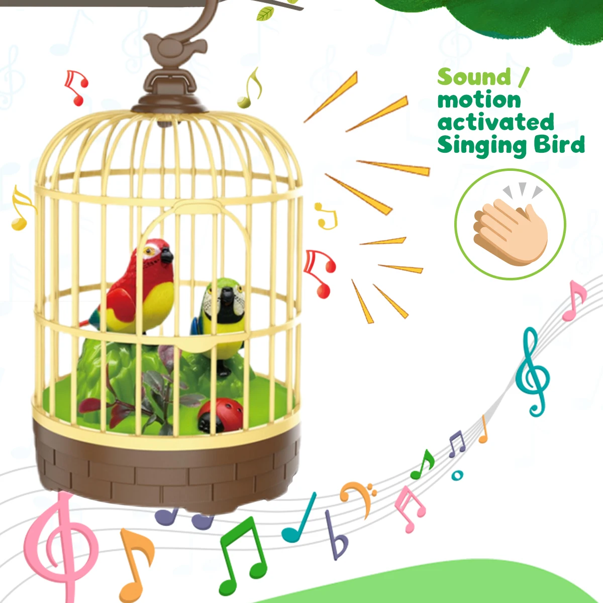 Singing&Chirping Bird In Cage Realistic Sounds&MovementsSinging Chirping Bird Toy In Cage Realistic Sounds Movements Activated