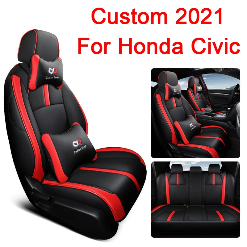 Luxury Car Seat Covers Full Set Seat Neck Pillow For Honda Civic 2021 Full Covered Breathable Leather Car Seat Protective Cover