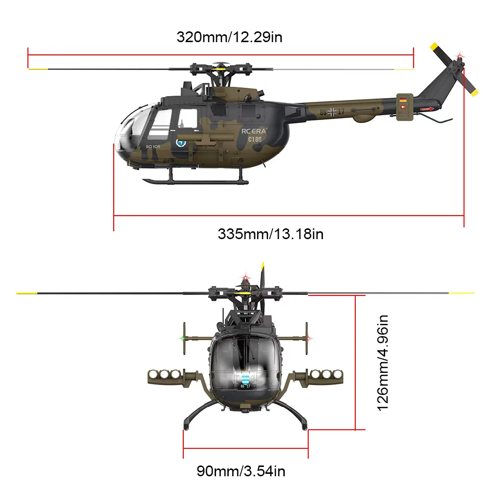 RC ERA C180 Helicopter 1/25 6CH Brushless BO-105 Model Aircraft One-Key Inverted Height Control Optical Flow Positioning Plane