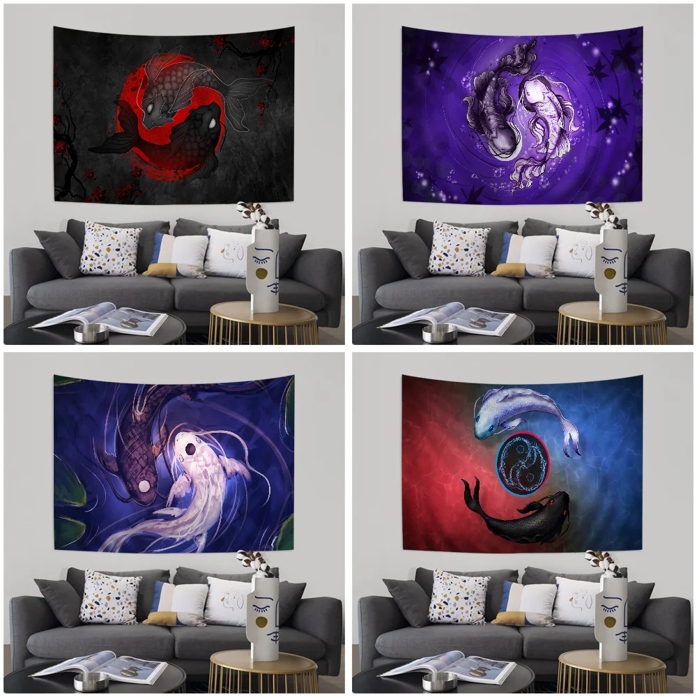 

Koi Fish Yin Yang Cartoon Tapestry Art Science Fiction Room Home Decor Wall Hanging Home Decor