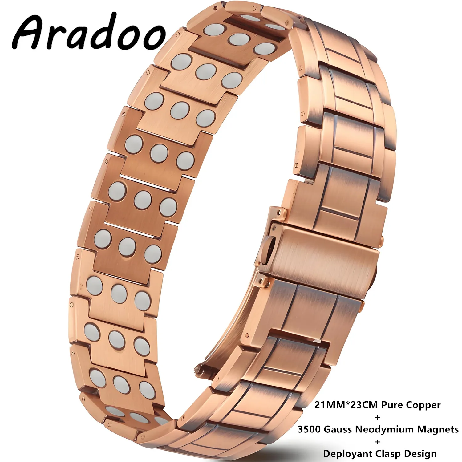 ARADOO Premium Pure Copper Bracelet for Men with Deployant Clasp Design Wristband Jewelry Gifts