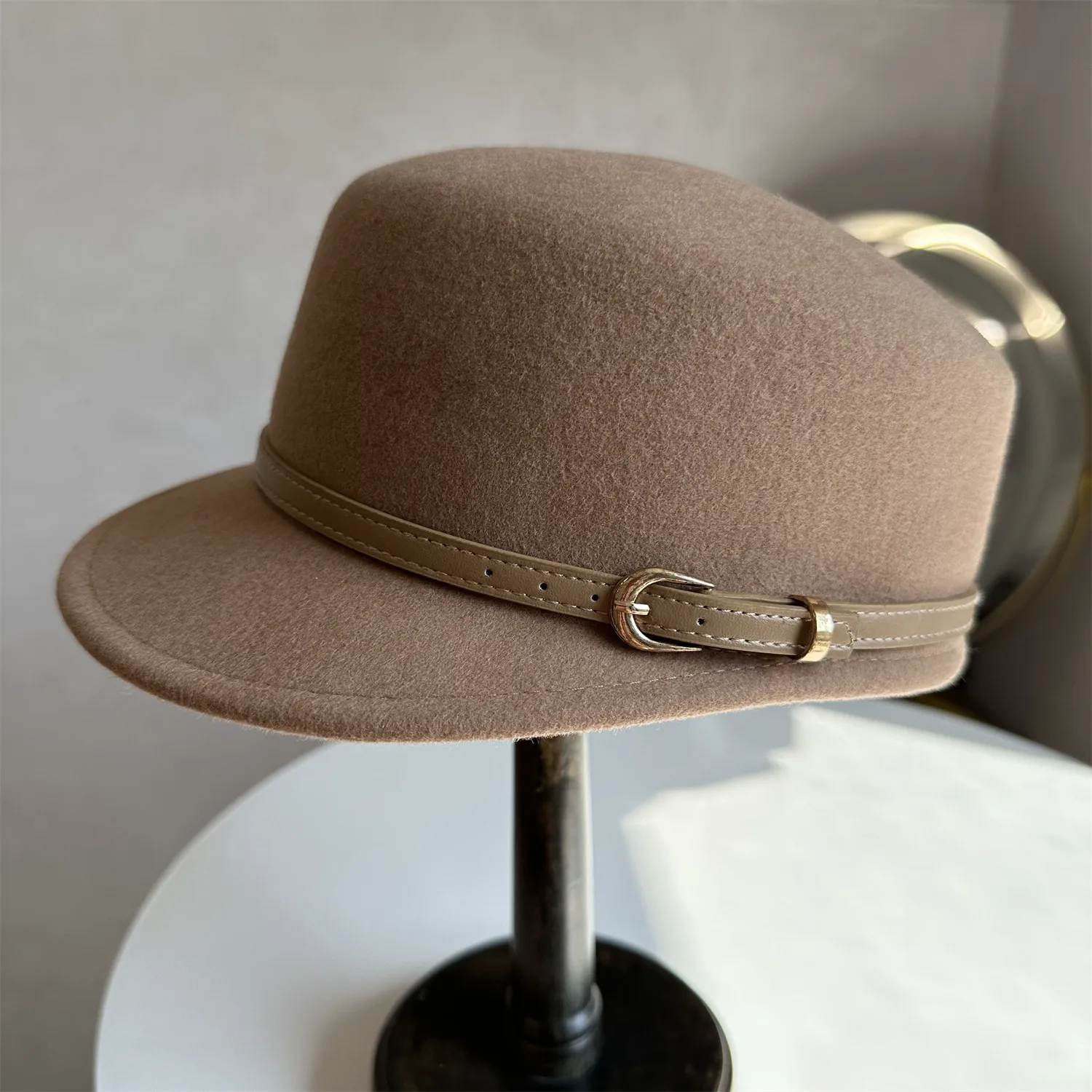 Equestrian Cap Ladies 100% Pure Wool Short Brim Retro Molded Hat Chic Party Travel Casual Headwear Fashion Outdoor