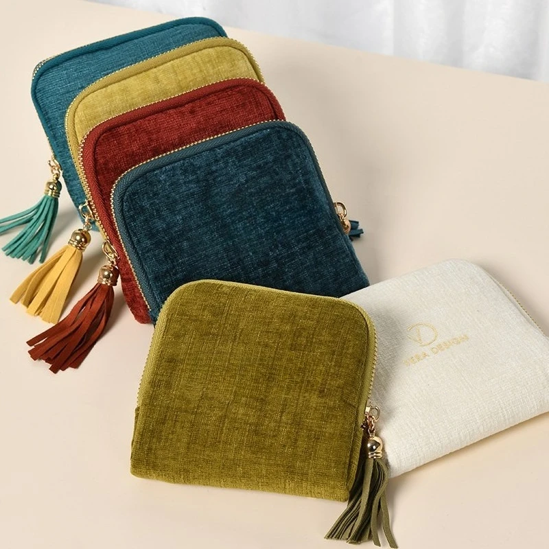 Portable Tassel Jewelry Storage Bag Metal Zipper Travel Organizer Pouch for Jade Bangle Necklace Bracelet Ring Earring