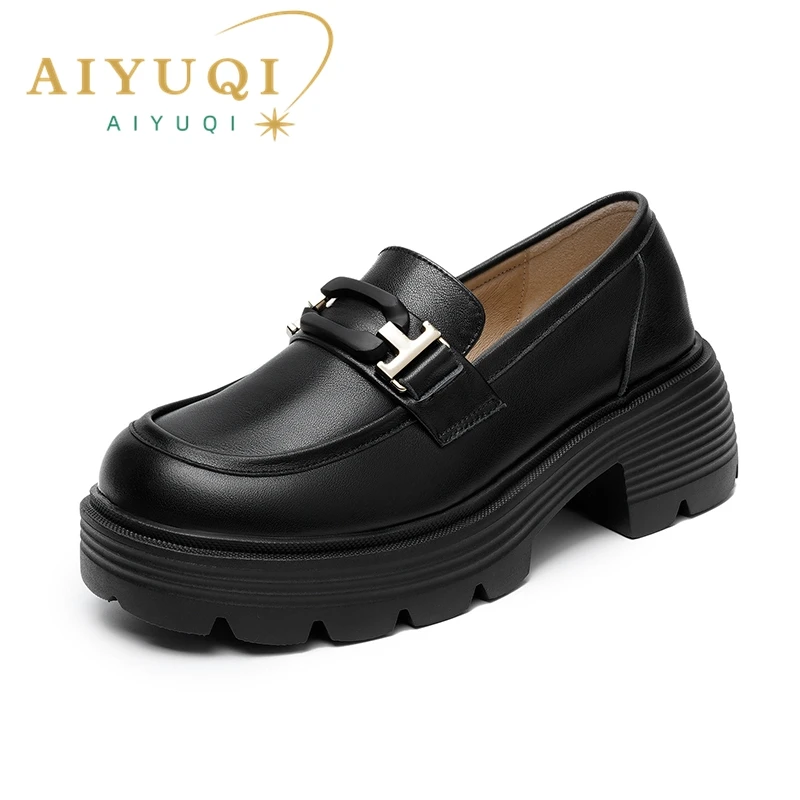 AIYUQI Platform Loafers Women 2024 New Genuine Leather Women High Heels Spring One Foot British Style Women Shoes