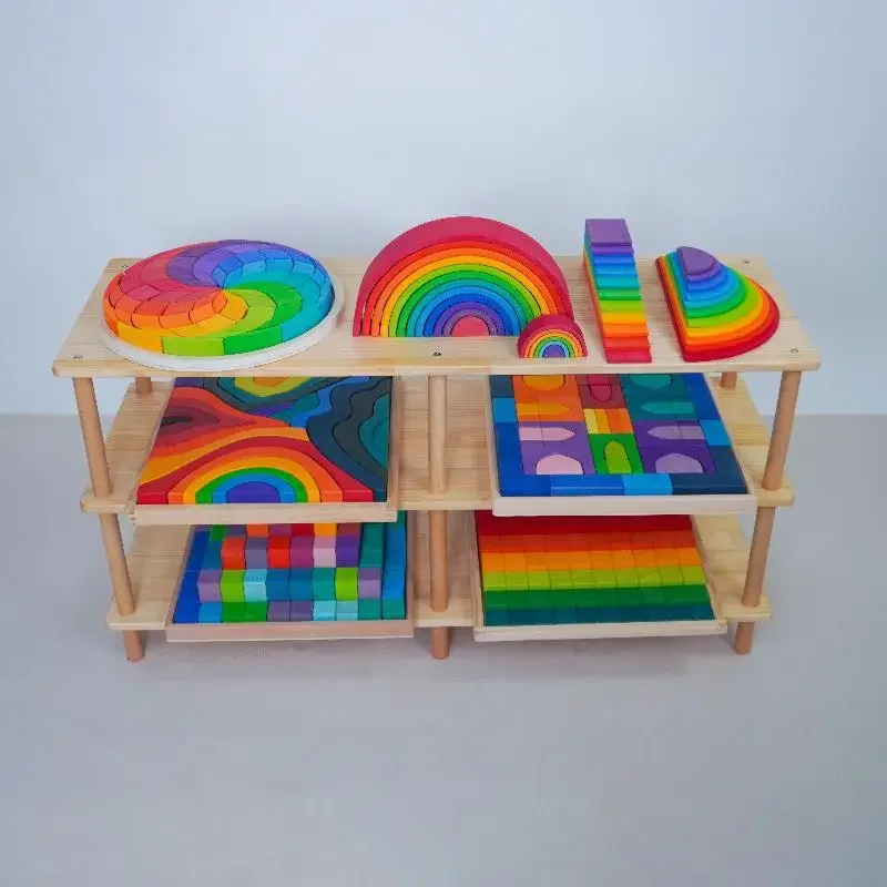 

All solid wood multi-layer storage cabinet children's toys wooden building block storage