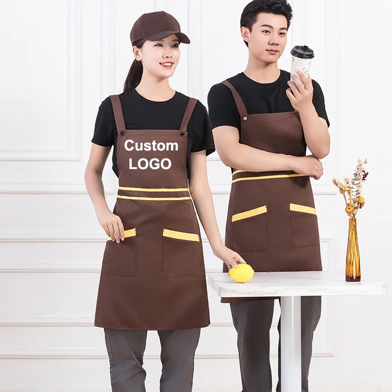 Personality Custom Logo Signature Men's and Women's Kitchen Aprons Home Chef Baking Clothes with Pockets Adult Bib Waist Bag