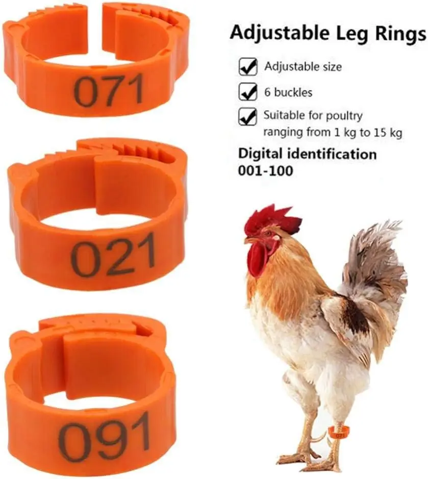 1-100 Chicken Foot Rings Label Clasp Plastic Adjustable Poultry Leg Snap Ratchet Clip Digital Duck Pigeon Goose Farm Supplies