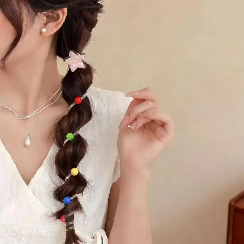 Telefonkabel-Haarband, schadet dem Haar nicht, hochelastisches Gummiband, Perlen-Haarbänder, Damen-Haaraccessoires – Detail 9