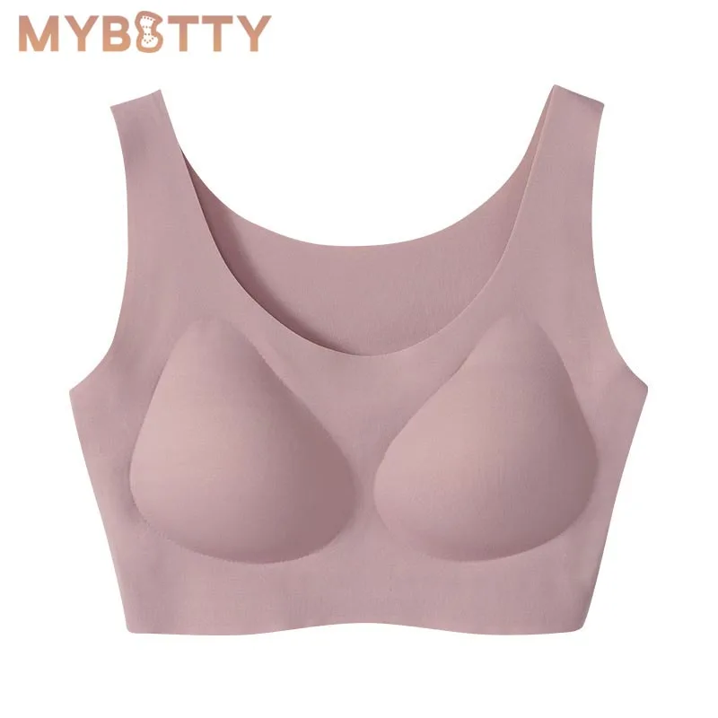 

MYBOTTY One Piece Seamless No Steel Ring Latex Underwear Ice Silk Gather Sleep Sports Pure Color Vest Bra For Women