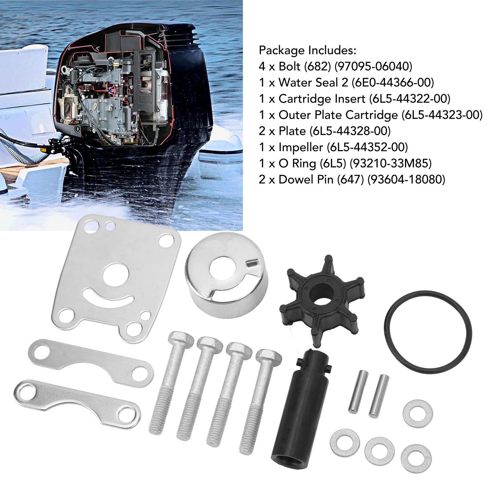 

Water Pump Repair Kit 6L5 W0078 00 Impeller Rebuild Set for HP 3HP 3MSHQ 3MLHP 3MLHT 3MSHA 3MSHT 3MSHU Outboard