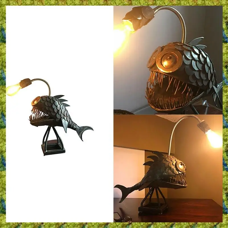 

UISN Angler Fish Lamp USB Rechargeable Desktop Metal Light Handmade Craft Home Living Room Decoration