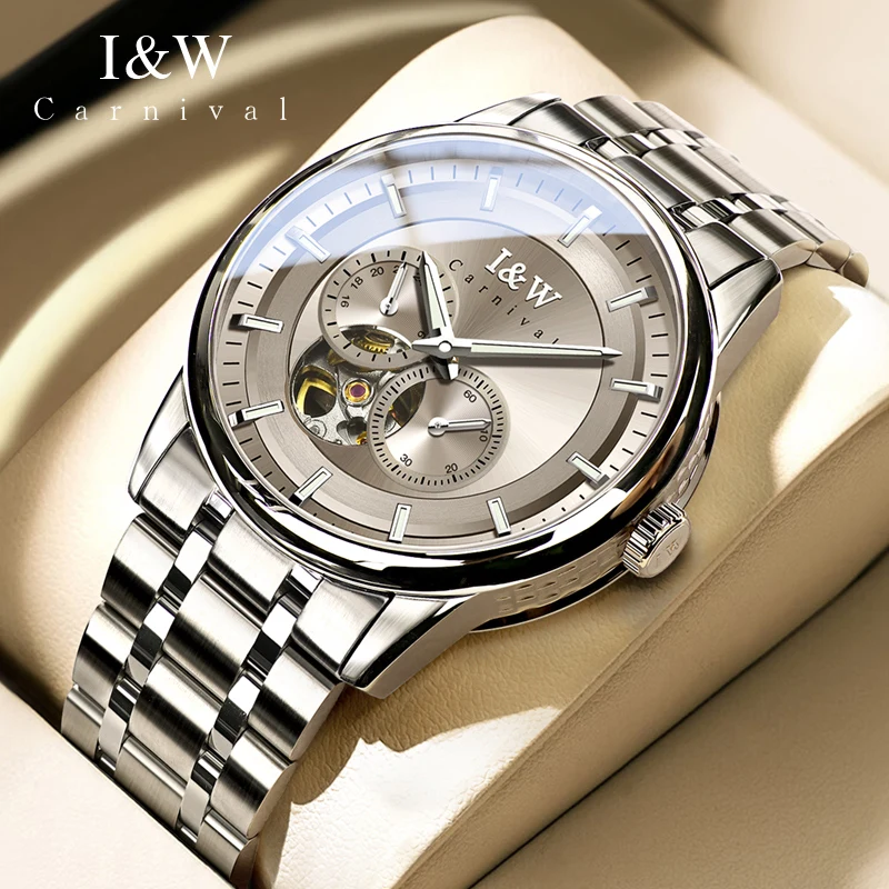 

Carnival Brand I&W High-End Series Tourbillon Watch Men Stainless Steel Sapphire Luminous MIYOTA Movement Mechanical Watches Men