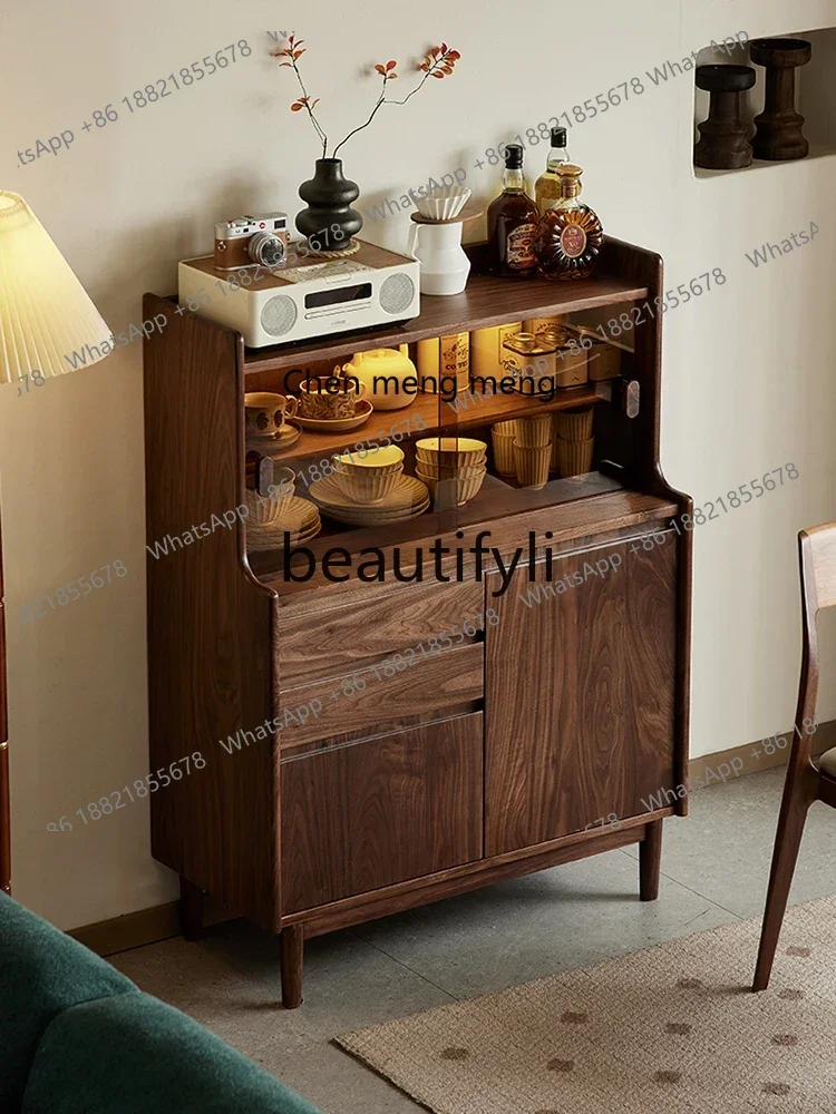 

Y183ff North American black walnut dining side cabinet Nordic simple solid wood wall storage tea cabinet household display cabin