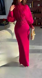 Customized High Neck Beadings Evening Dresses Mermaid Long Sleeves Floor Length Prom Dresses Slit Back Party Dresses