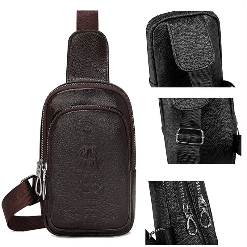 

SUUTOOP Men's PU Leather Shoulder Bag Fashion Business Waterproof Crossbody Travel Sling Pack Messenger Chest For Male