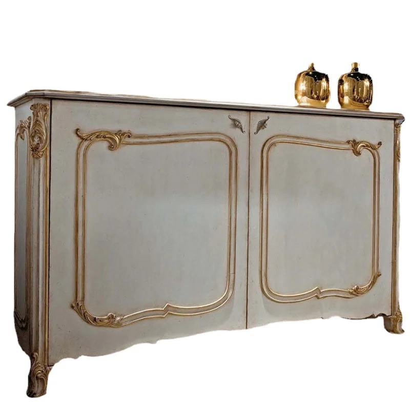 European Birch Double Door Dining Side Cabinet Neoclassical Carved Foyer Entrance Cabinet Restaurant