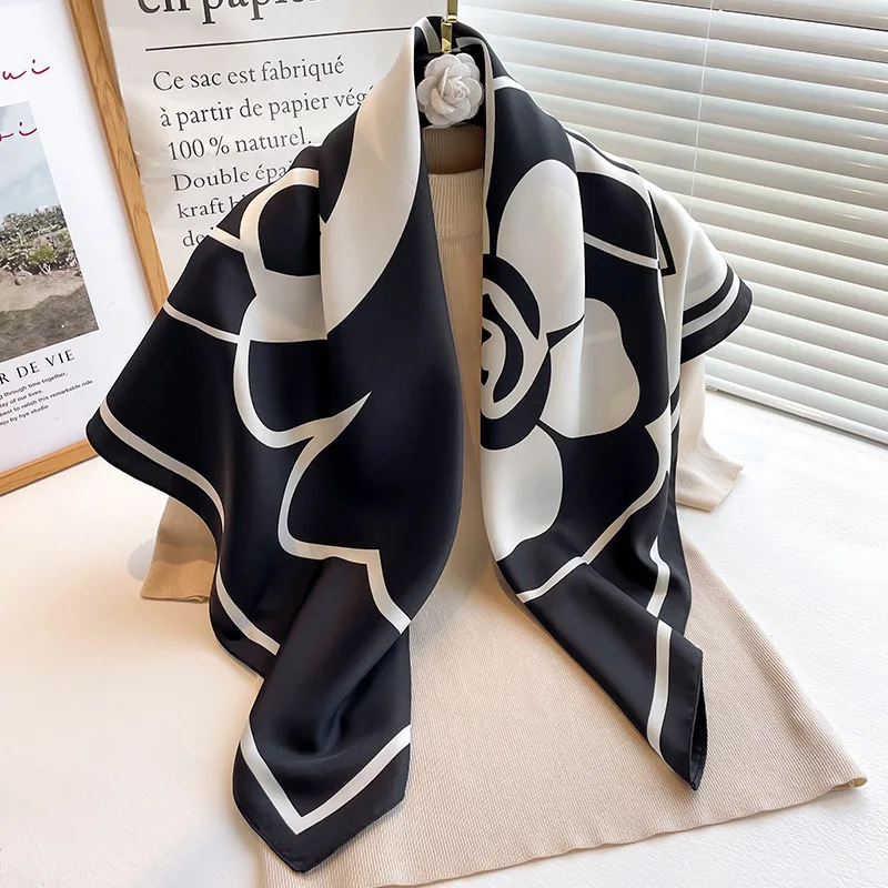 Breathable & Windproof Camellia Print Scarf - Versatile Square Scarf for Elegant Style & Outdoor Comfort