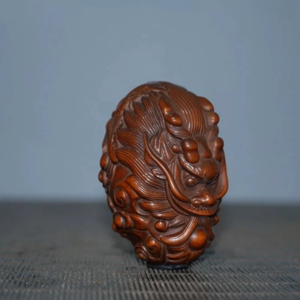 Chinese old Collectibles dragon Wood carving Desktop Ornament Chinese Loong spitting pearls