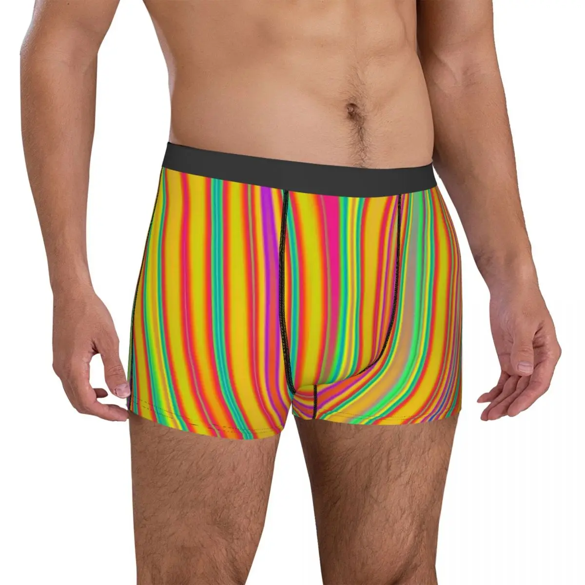 Rainbow Striped Underwear Abstract Print Customs Boxershorts High Quality Men Underpants Funny Boxer Brief Gift