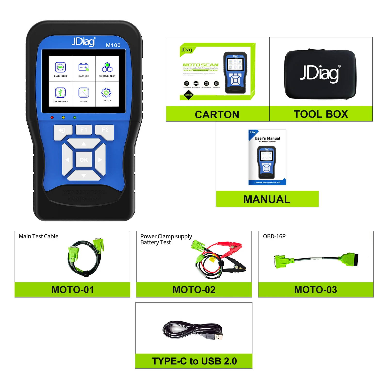 

Сканер JDiag M100 для мотоциклов KTM, тестер аккумуляторов для SUZUKI/Honda/PIAGGIO OBD 2, диагностический прибор OBD2