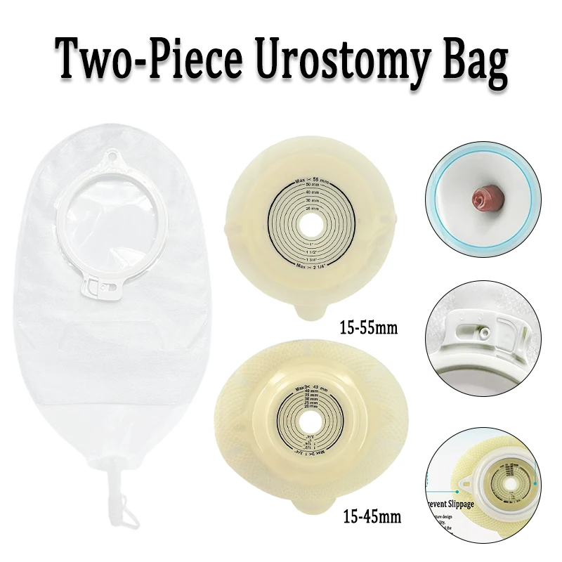 Two Piece Snap Urostomy Bag Anti-Reflux Design Flat / Convex Hydrocolloid Baseplate Urinary Stoma Care Supplies