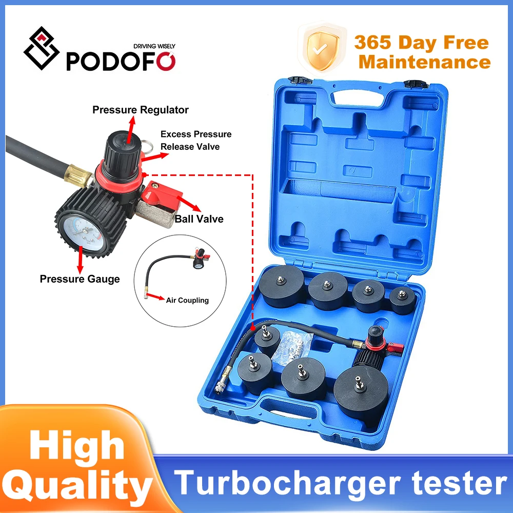 Podofo 9 Piece Turbo System Leakage Tester Tool Turbocharger with 4 Pairs of Stepped Adapters 1-3/8